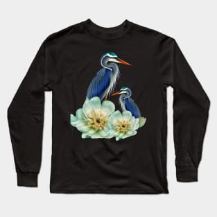 The Elegant Crane with Flowers Long Sleeve T-Shirt